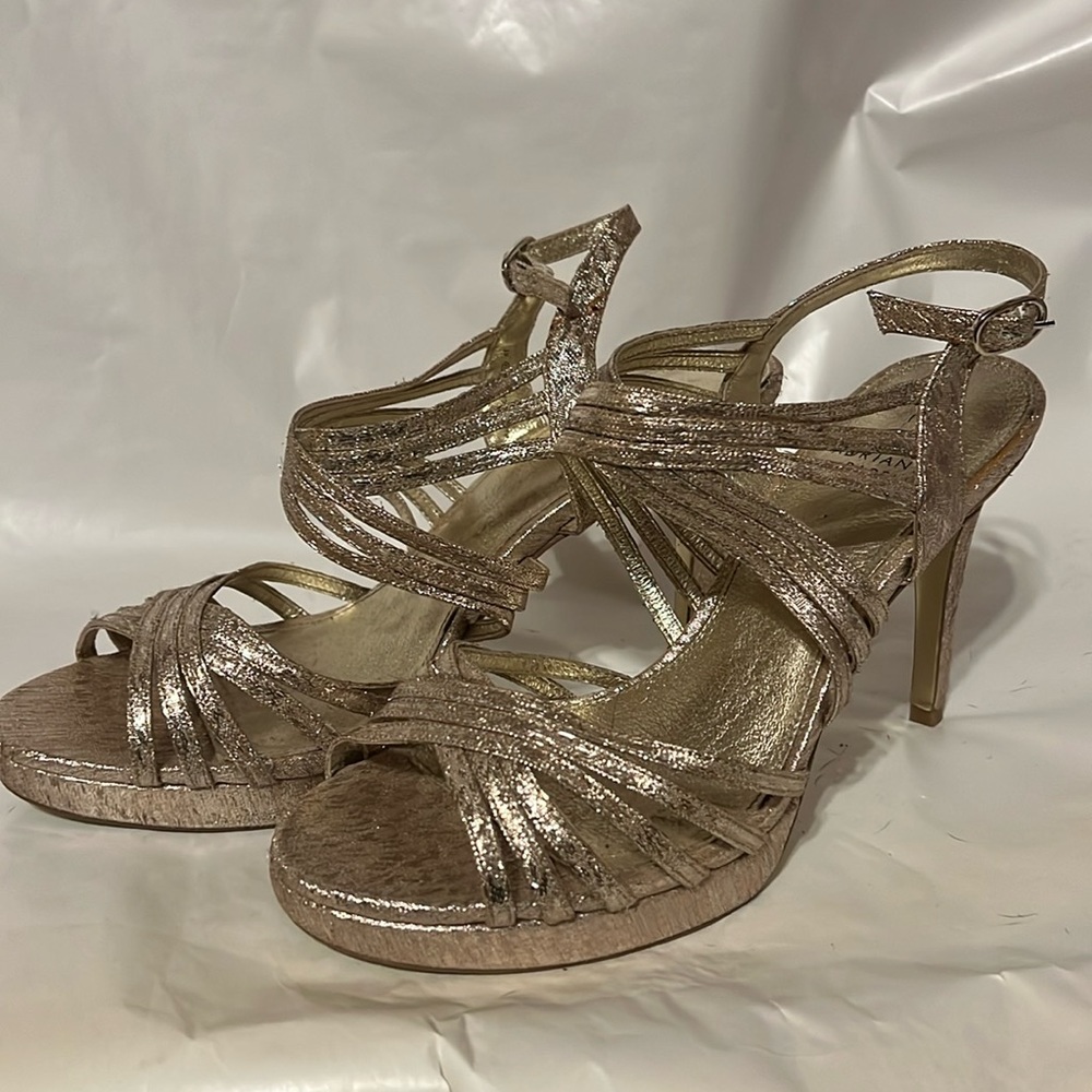 Gold tone strappy evening heels